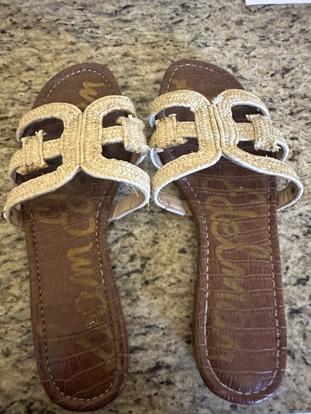 Sam Edelman Beige Woven Slide Sandals, Size 9